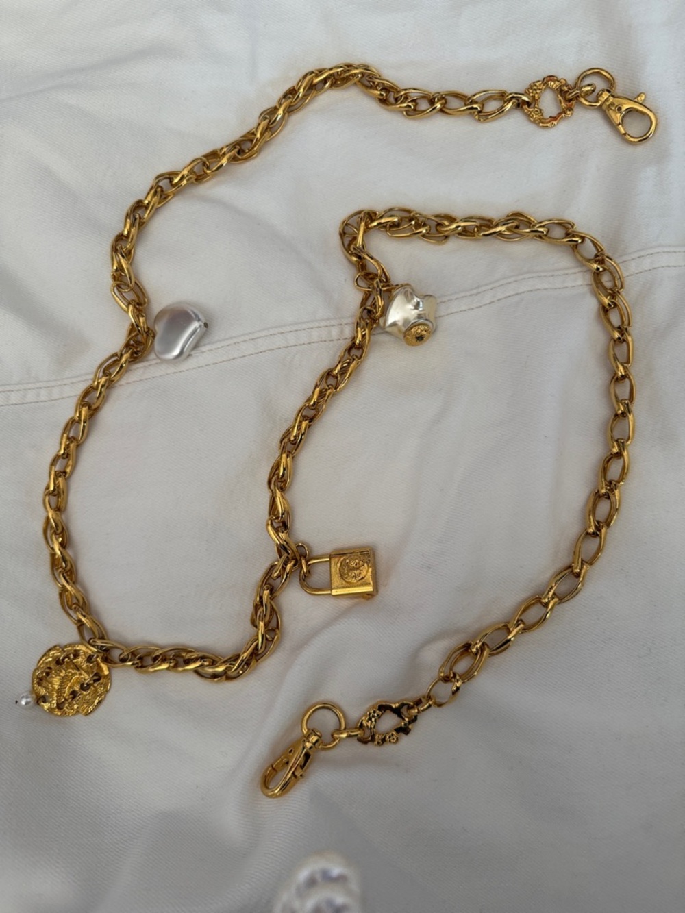 Gold-Tone Chain Belt Necklace with Pearl Charms